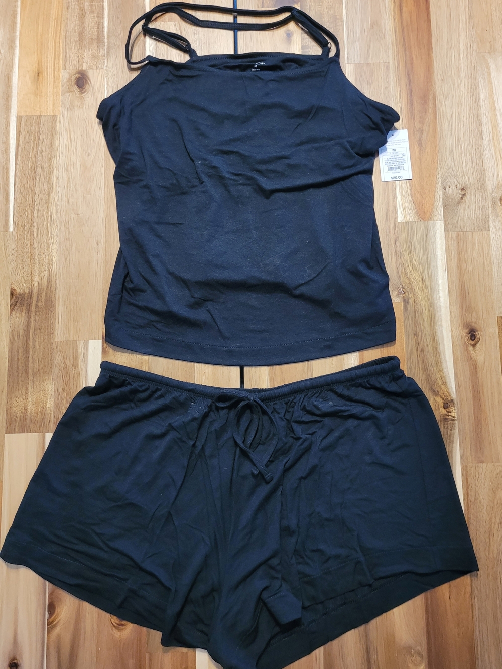 Skeepware Black Strappy Sleep Tank and Drawstring Shorts Set. Auden Size M